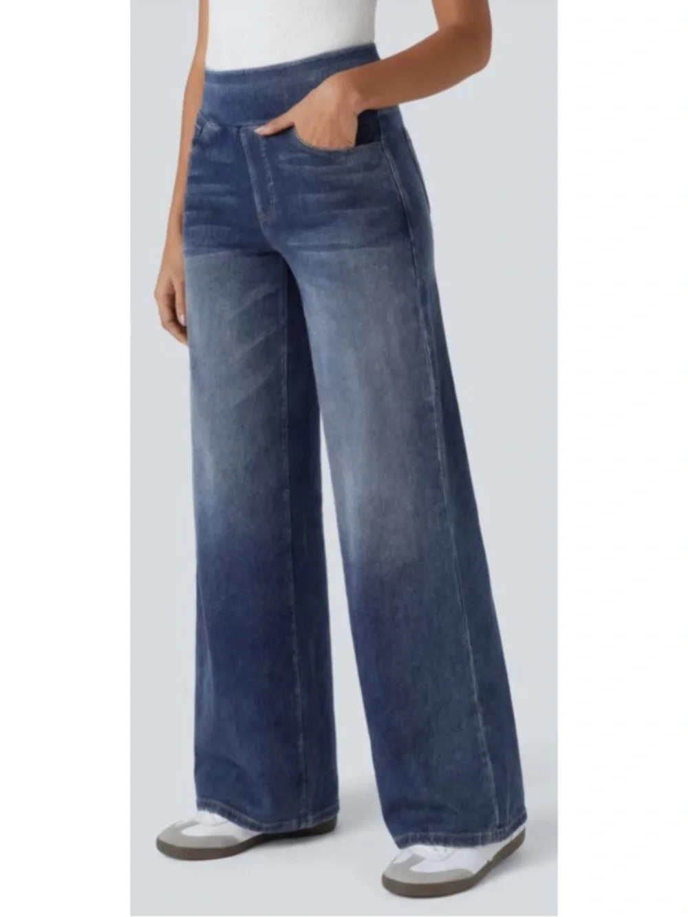 HALARA Jeans Women’s S Blue Flex Denim Wide-Leg High-Rise NEW WITH TAGS! - Picture 2 of 10